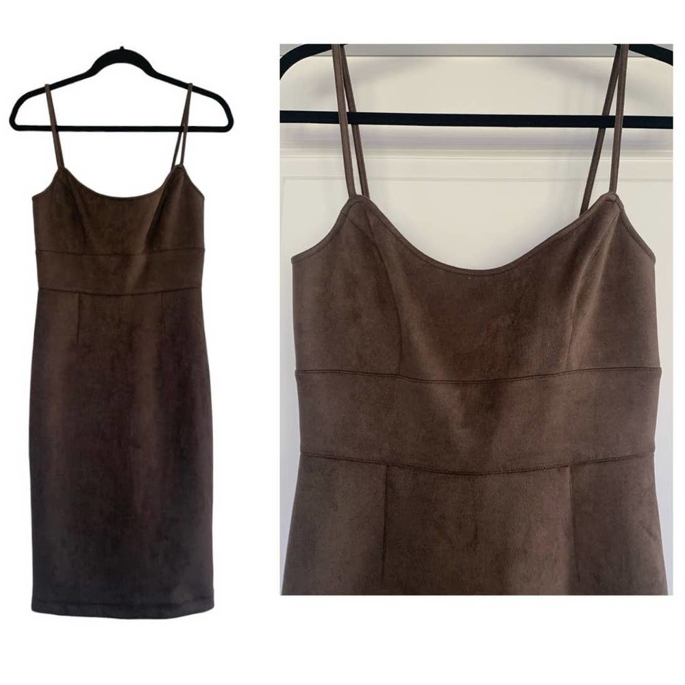 BCBG MaxAzria Brown Faux Suede Sheath Bodycon Midi Dress Size S